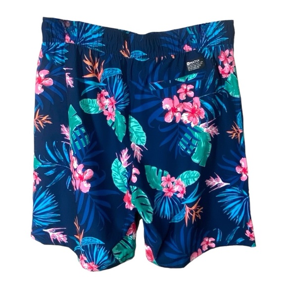 4/$45 MATIX Navy Blue Floral Unlined Hawaiian Swim Shorts size Large - Picture 2 of 6